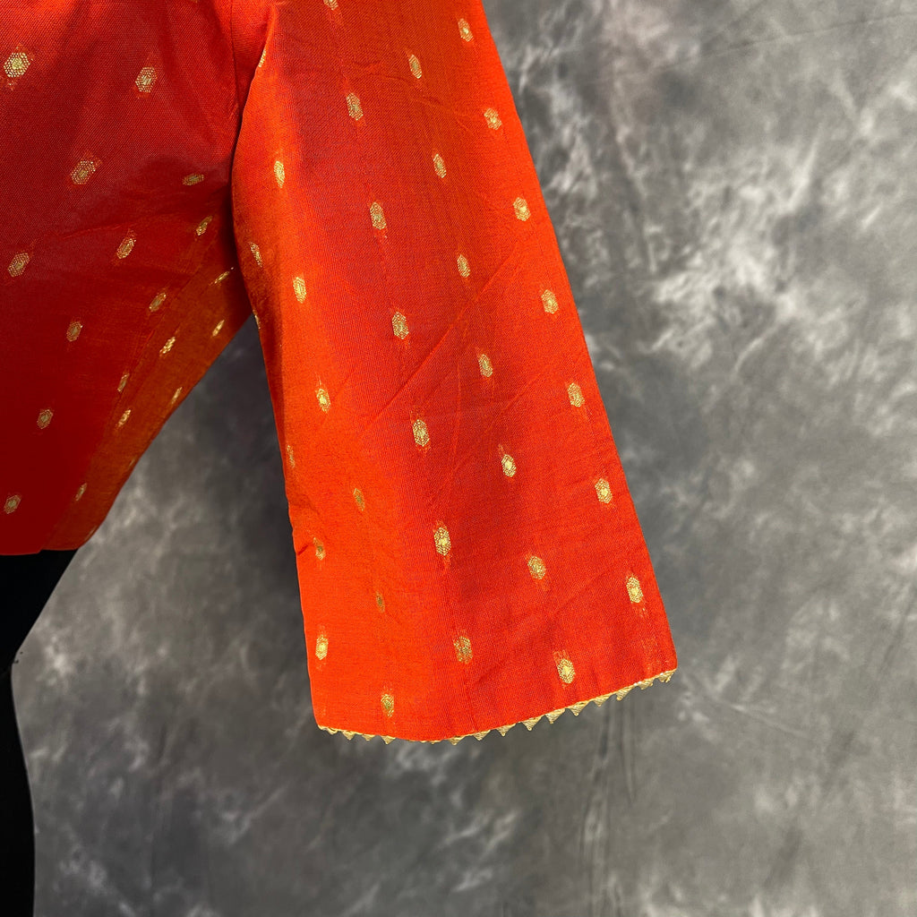 Rakhtbeej Medium Burnt Orange Coloured Chanderi with Gold Butta Weaving Ready to Wear Blouse - kapda Tailor | Grocsy