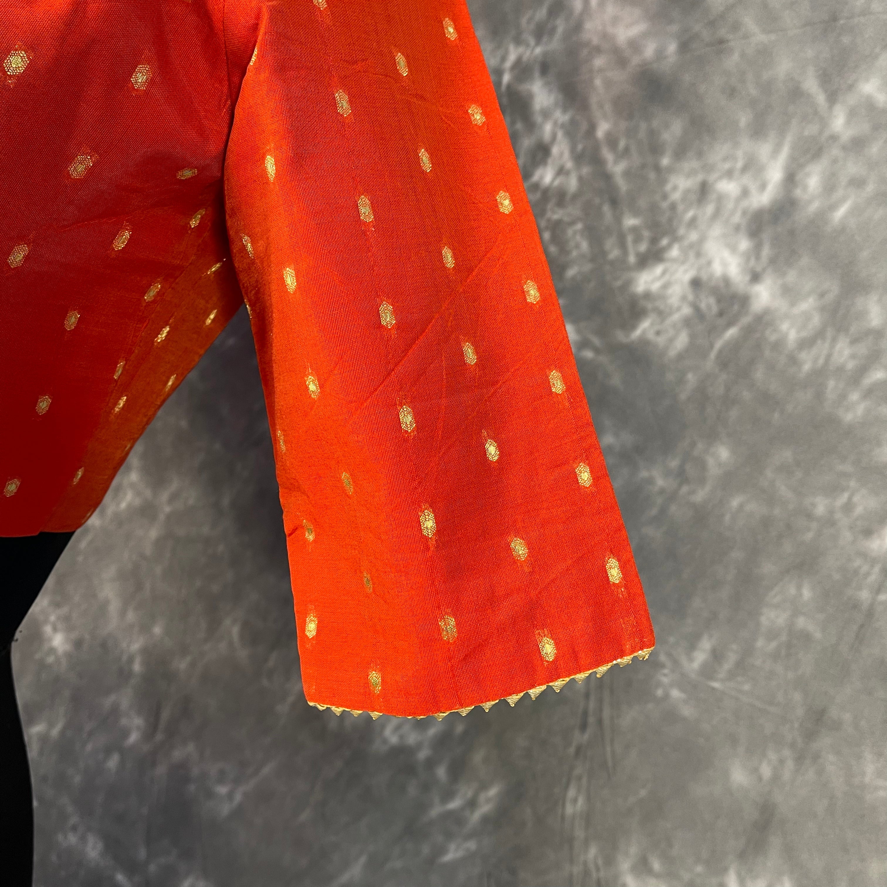Rakhtbeej Medium Burnt Orange Coloured Chanderi with Gold Butta Weaving Ready to Wear Blouse - kapda Tailor | Grocsy