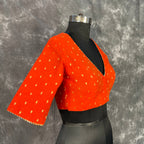 Rakhtbeej Medium Burnt Orange Coloured Chanderi with Gold Butta Weaving Ready to Wear Blouse - kapda Tailor | Grocsy