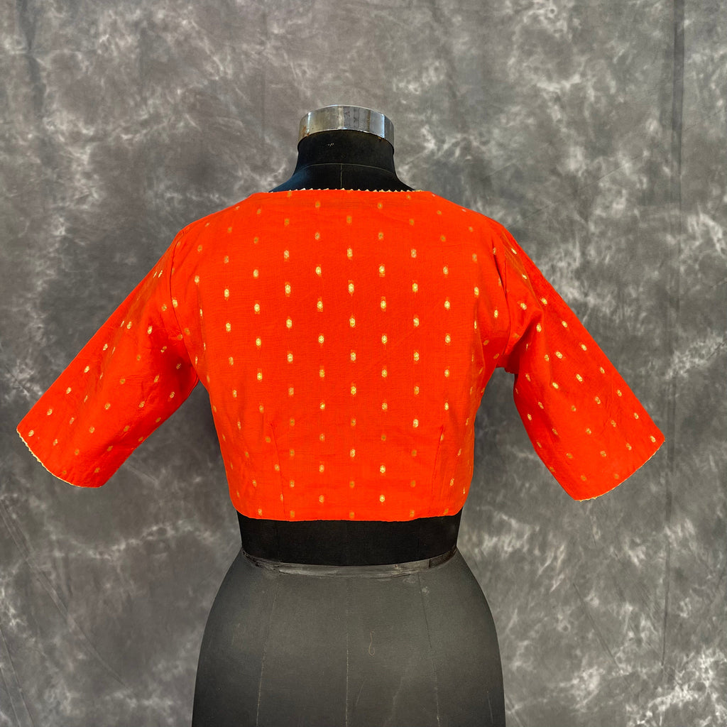 Rakhtbeej Medium Burnt Orange Coloured Chanderi with Gold Butta Weaving Ready to Wear Blouse - kapda Tailor | Grocsy