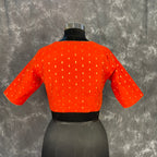 Rakhtbeej Medium Burnt Orange Coloured Chanderi with Gold Butta Weaving Ready to Wear Blouse - kapda Tailor | Grocsy