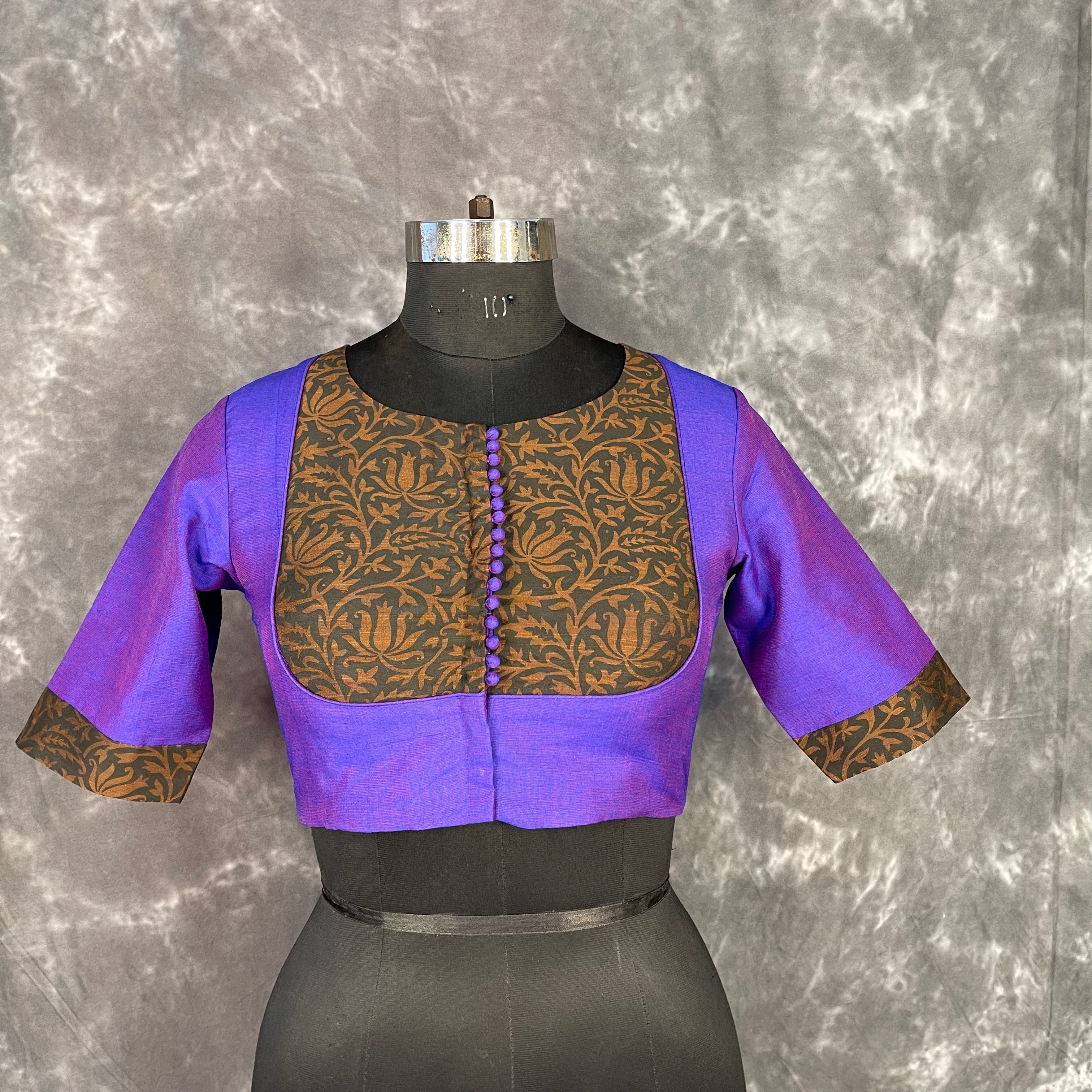 Greeky Blush Purple / Brown Coloured Cotto Silk/Cotton Silk Printed Ready to Wear Blouse - kapda Tailor | Grocsy