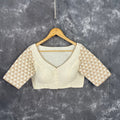 Barf Ki Saugat Cream Coloured Chanderi Cotton & Chanderi Broket Ready to Wear Blouse - kapda Tailor | Grocsy