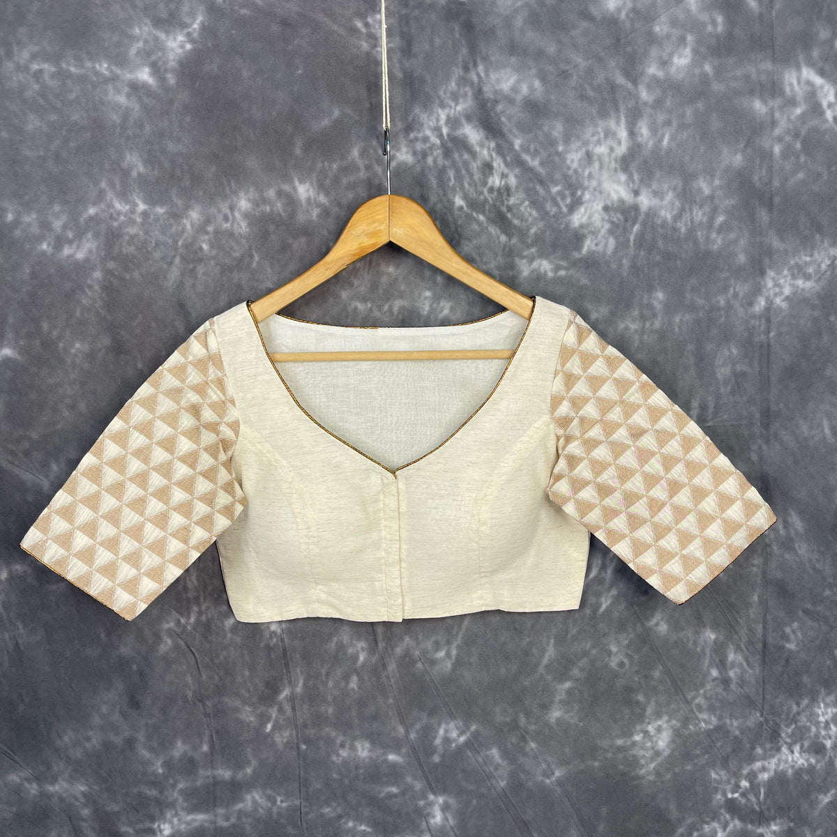Barf Ki Saugat Cream Coloured Chanderi Cotton & Chanderi Broket Ready to Wear Blouse - kapda Tailor | Grocsy