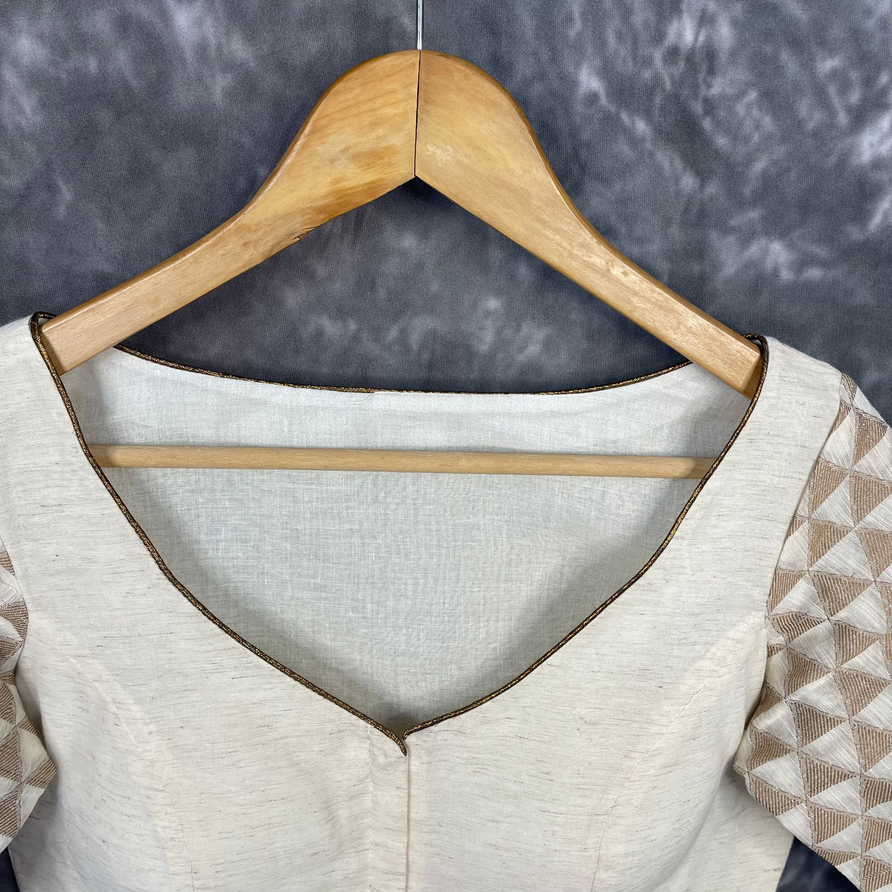 Barf Ki Saugat Cream Coloured Chanderi Cotton & Chanderi Broket Ready to Wear Blouse - kapda Tailor | Grocsy