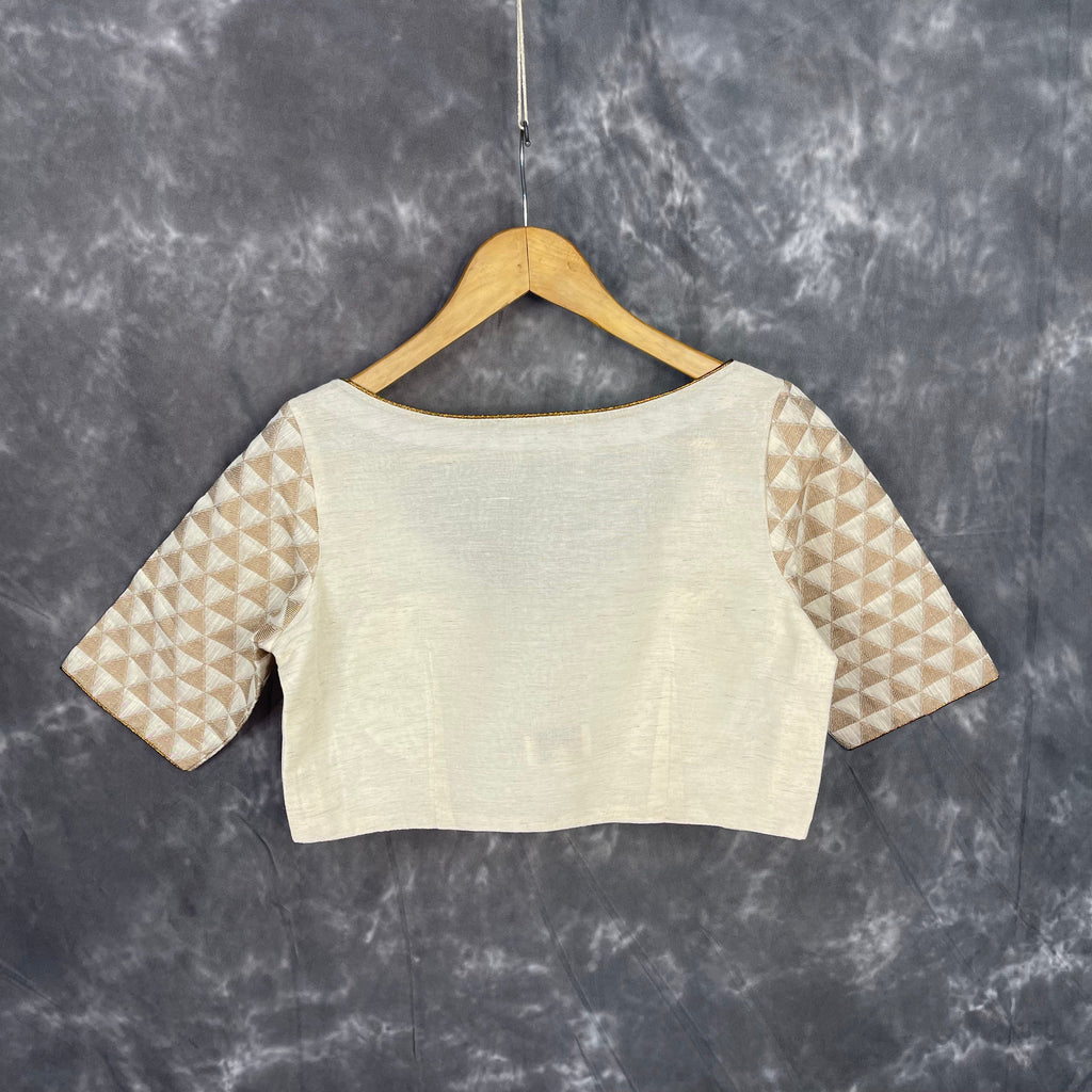 Barf Ki Saugat Cream Coloured Chanderi Cotton & Chanderi Broket Ready to Wear Blouse - kapda Tailor | Grocsy