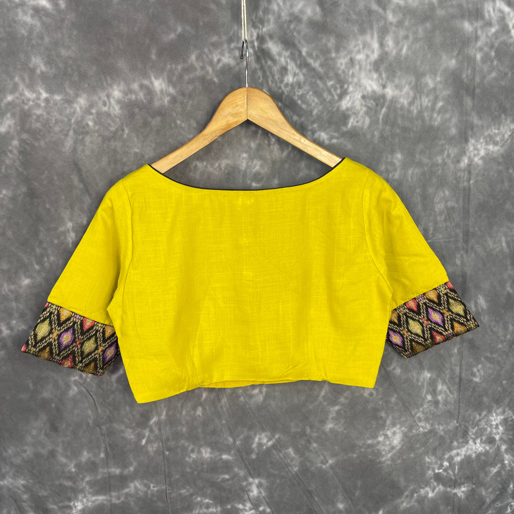 Kachha Nimboo Lemon Yellow Coloured Cotton /Jackard Ready to Wear Blouse - kapda Tailor | Grocsy