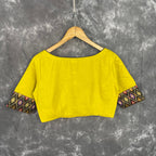 Kachha Nimboo Lemon Yellow Coloured Cotton /Jackard Ready to Wear Blouse - kapda Tailor | Grocsy