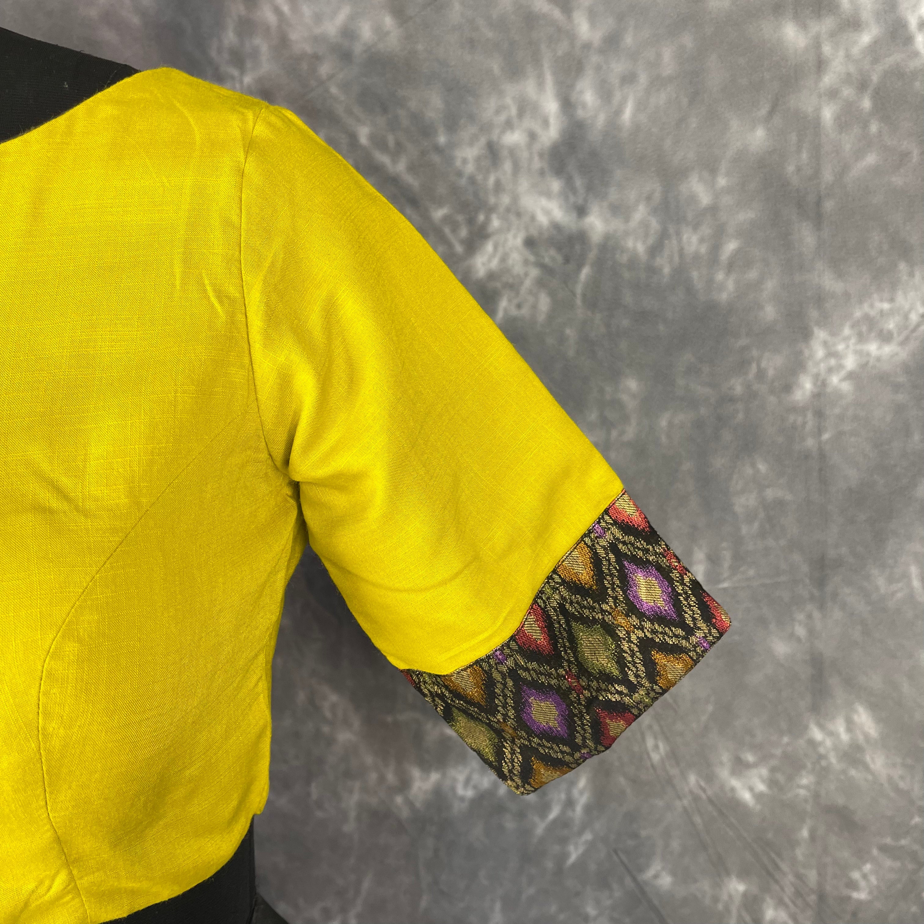 Kachha Nimboo Lemon Yellow Coloured Cotton /Jackard Ready to Wear Blouse - kapda Tailor | Grocsy