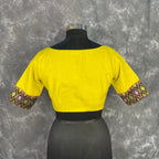Kachha Nimboo Lemon Yellow Coloured Cotton /Jackard Ready to Wear Blouse - kapda Tailor | Grocsy