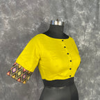 Kachha Nimboo Lemon Yellow Coloured Cotton /Jackard Ready to Wear Blouse - kapda Tailor | Grocsy
