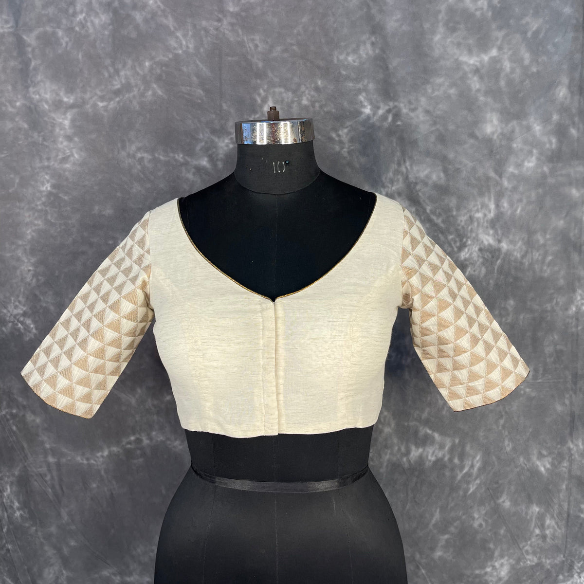 Barf Ki Saugat Cream Coloured Chanderi Cotton & Chanderi Broket Ready to Wear Blouse - kapda Tailor | Grocsy