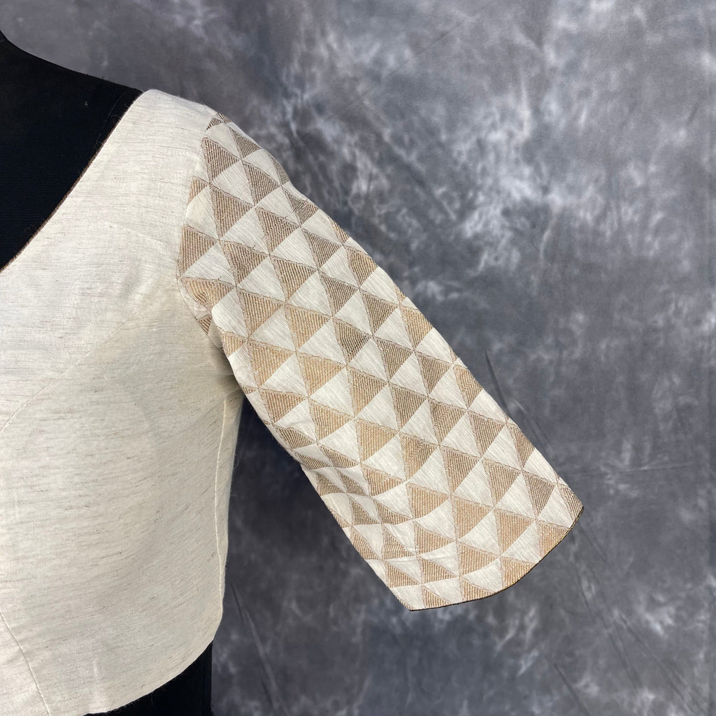 Barf Ki Saugat Cream Coloured Chanderi Cotton & Chanderi Broket Ready to Wear Blouse - kapda Tailor | Grocsy