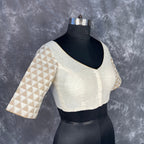Barf Ki Saugat Cream Coloured Chanderi Cotton & Chanderi Broket Ready to Wear Blouse - kapda Tailor | Grocsy