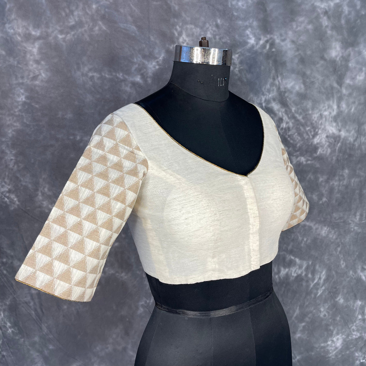 Barf Ki Saugat Cream Coloured Chanderi Cotton & Chanderi Broket Ready to Wear Blouse - kapda Tailor | Grocsy