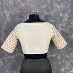 Barf Ki Saugat Cream Coloured Chanderi Cotton & Chanderi Broket Ready to Wear Blouse - kapda Tailor | Grocsy