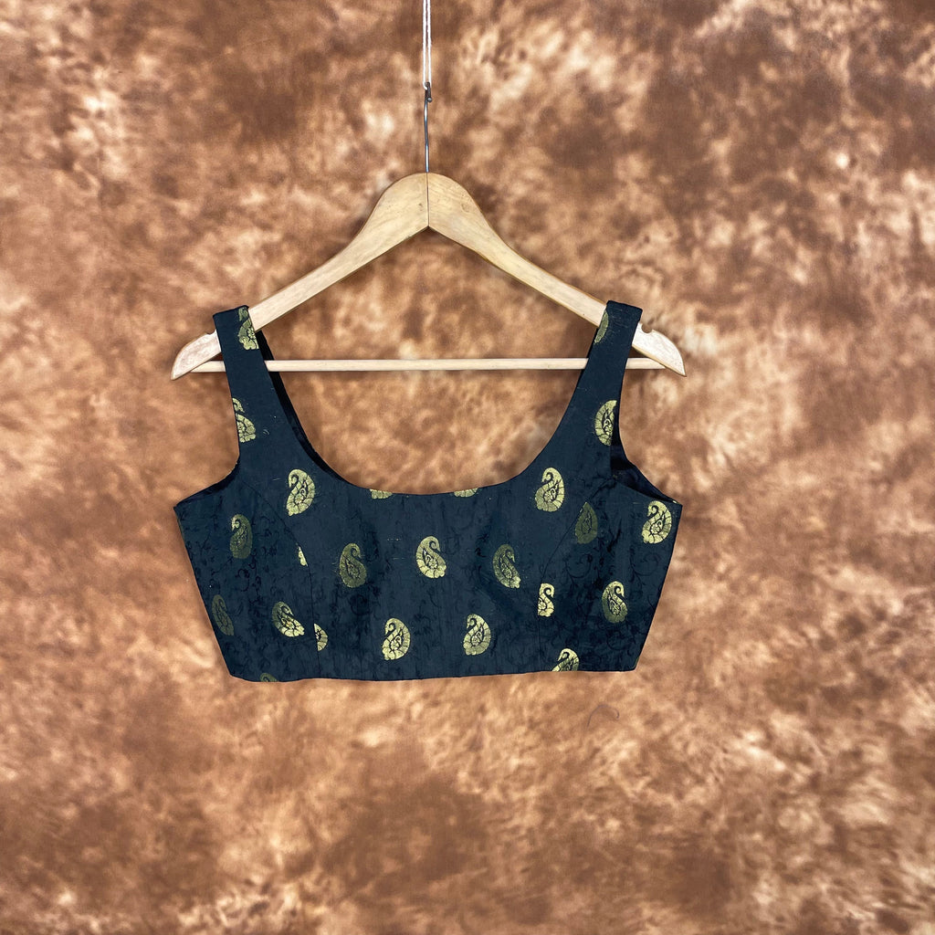 Raven Black Forest Coloured Broket Cotton Ready to Wear Blouse - kapda Tailor | Grocsy