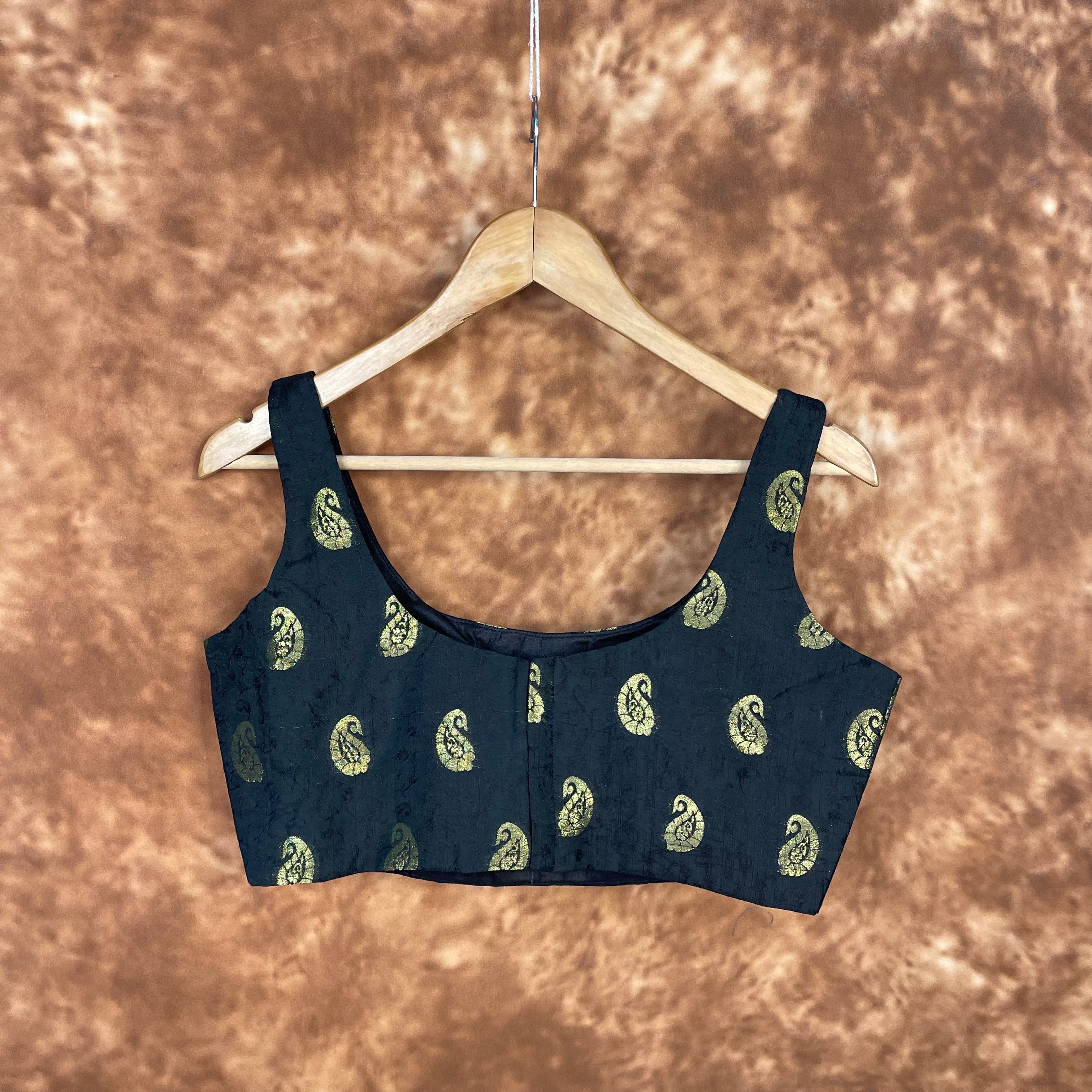 Raven Black Forest Coloured Broket Cotton Ready to Wear Blouse - kapda Tailor | Grocsy