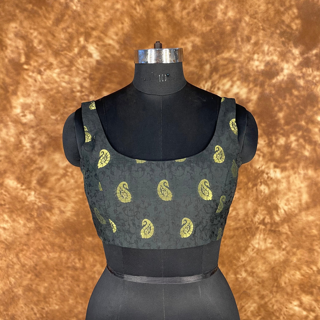 Raven Black Forest Coloured Broket Cotton Ready to Wear Blouse - kapda Tailor | Grocsy