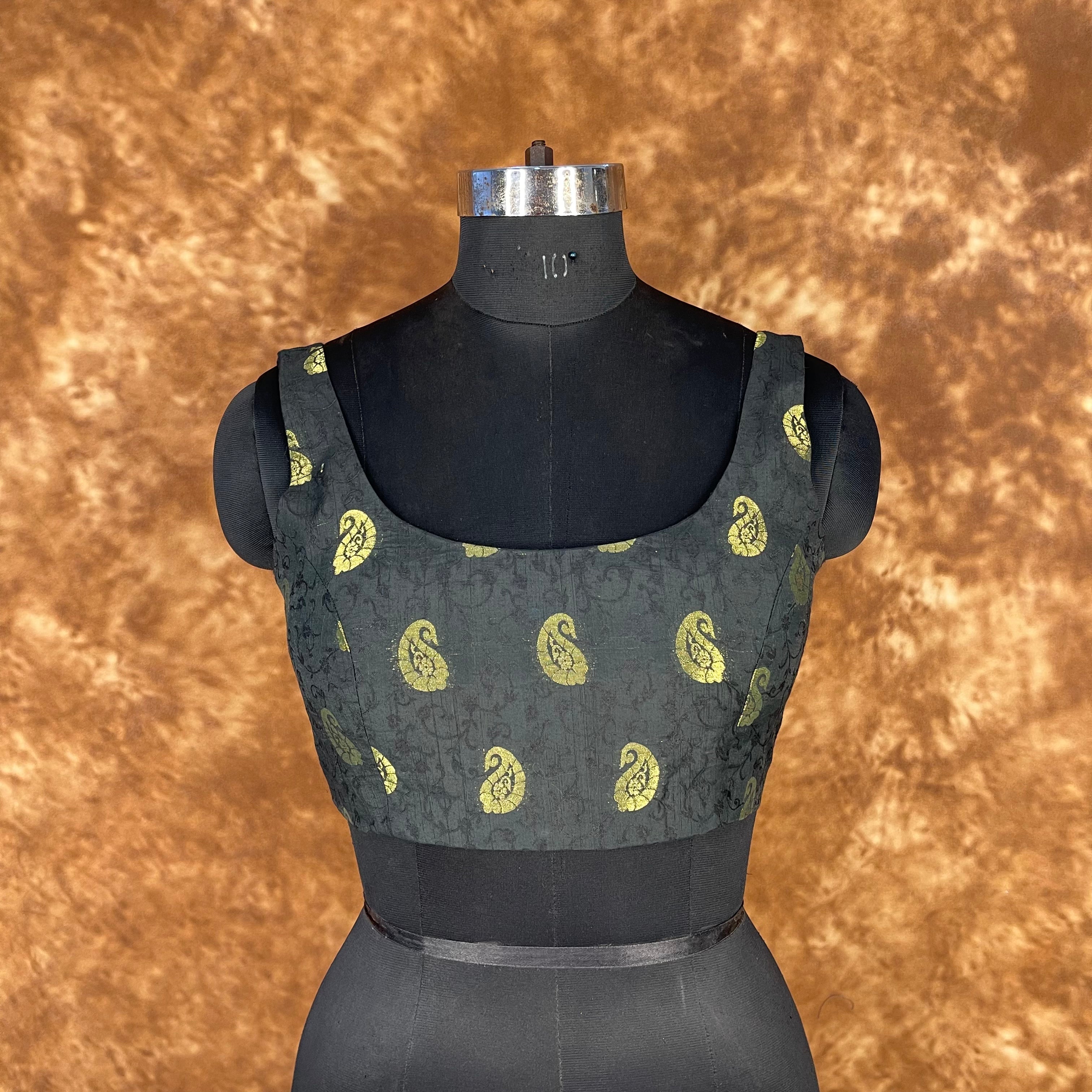 Raven Black Forest Coloured Broket Cotton Ready to Wear Blouse - kapda Tailor | Grocsy