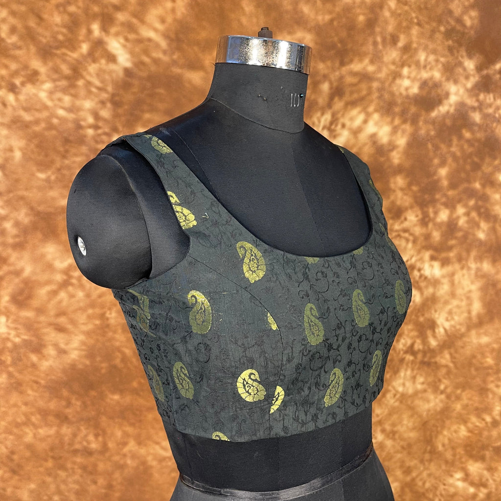 Raven Black Forest Coloured Broket Cotton Ready to Wear Blouse - kapda Tailor | Grocsy