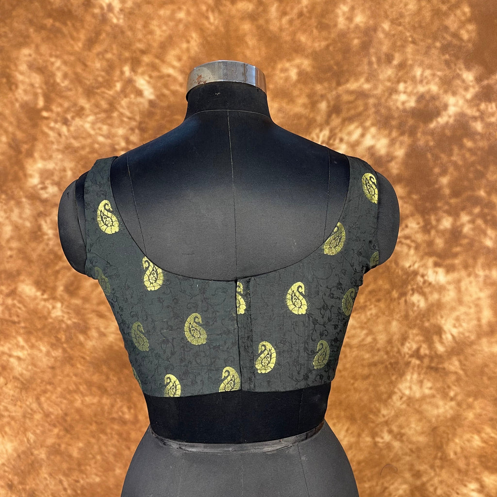 Raven Black Forest Coloured Broket Cotton Ready to Wear Blouse - kapda Tailor | Grocsy