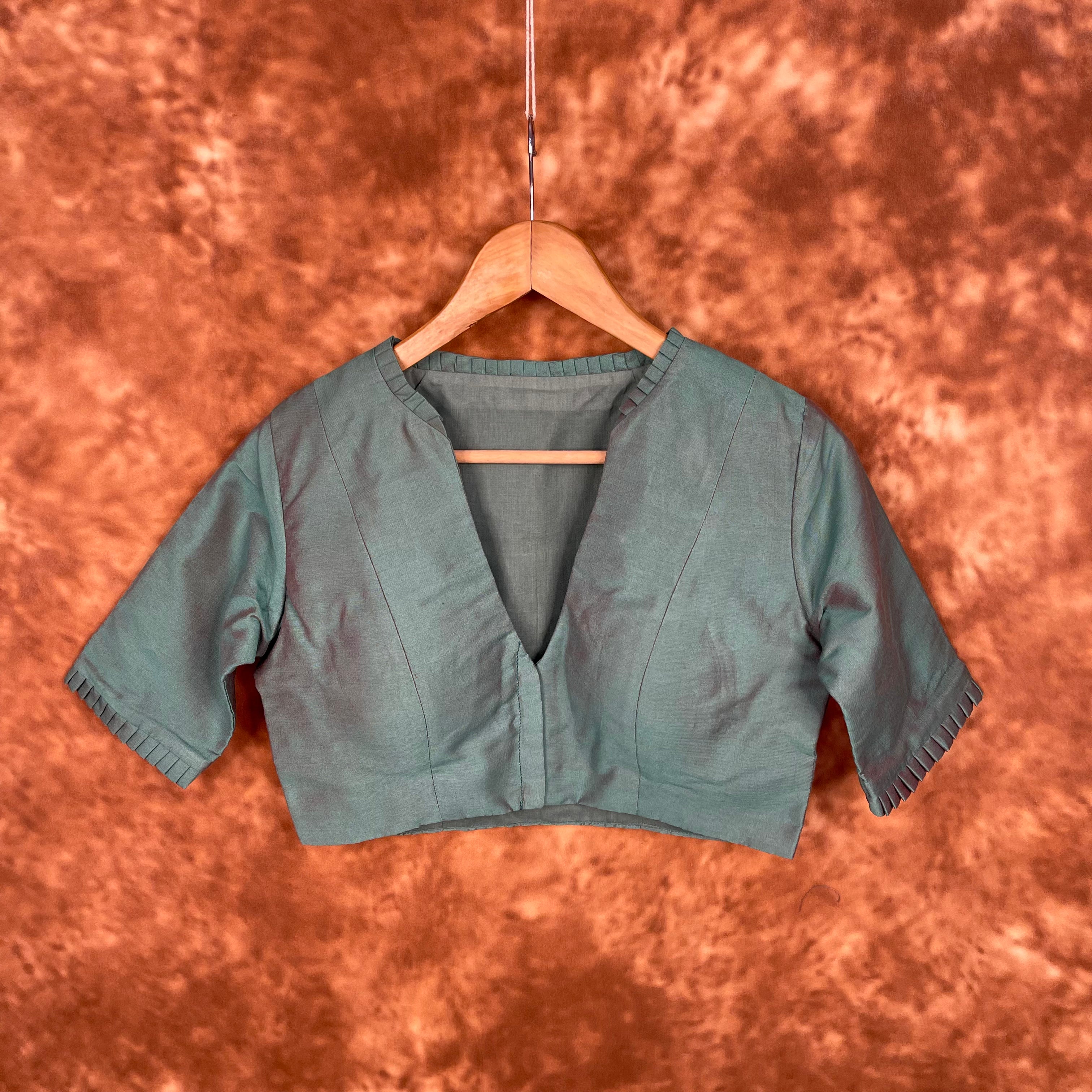 Greesy Fashion Sage Green Coloured Silk Cotton Ready to Wear Blouse - kapda Tailor | Grocsy