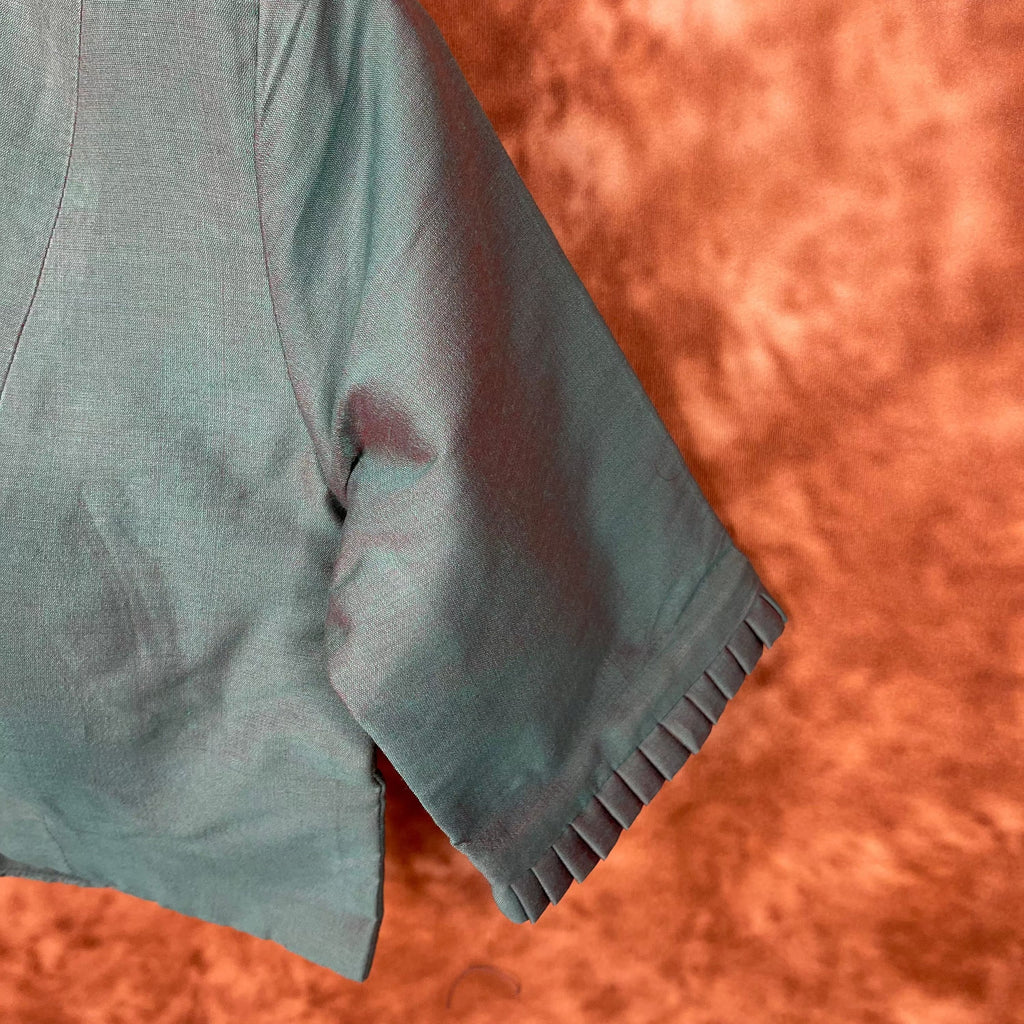 Greesy Fashion Sage Green Coloured Silk Cotton Ready to Wear Blouse - kapda Tailor | Grocsy