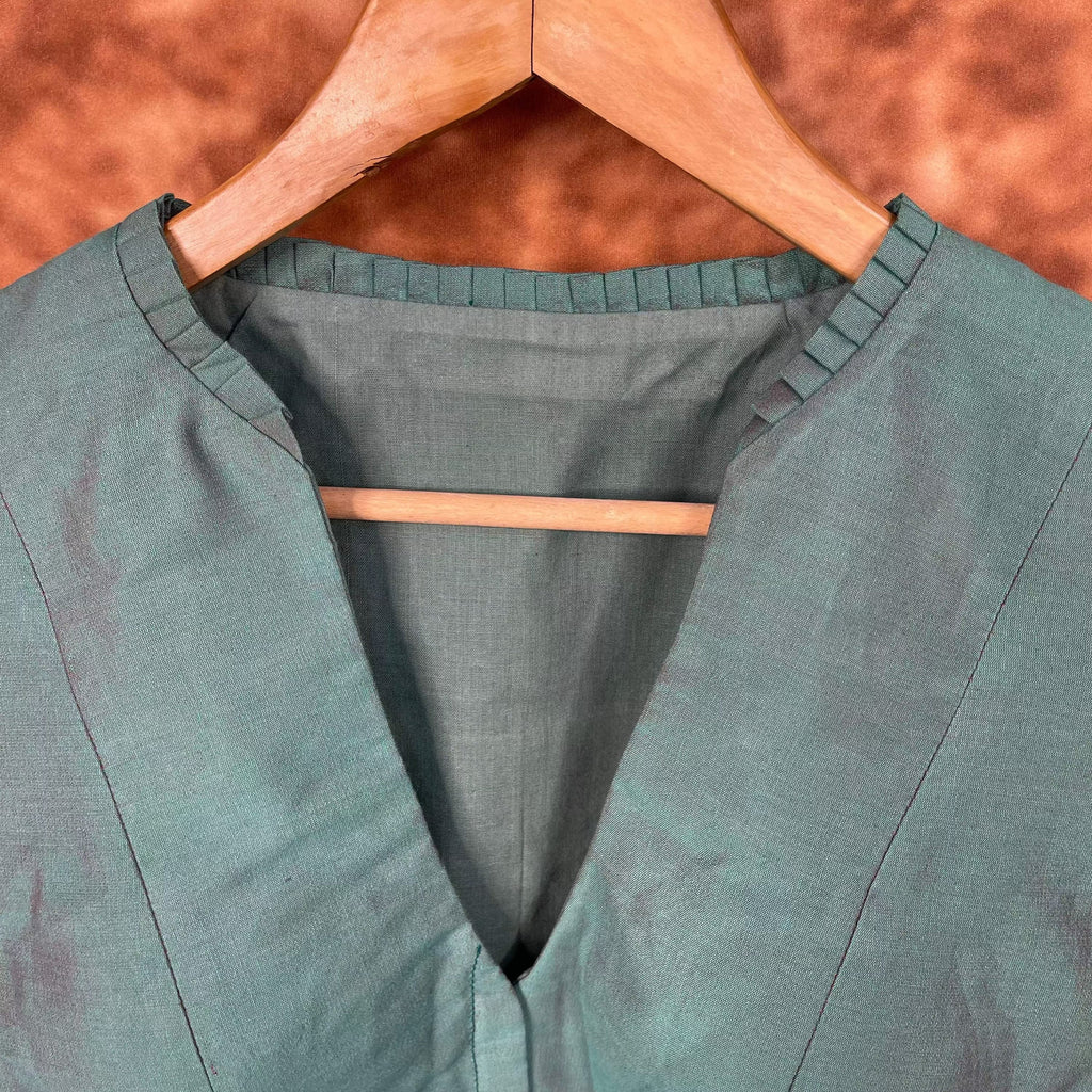 Greesy Fashion Sage Green Coloured Silk Cotton Ready to Wear Blouse - kapda Tailor | Grocsy
