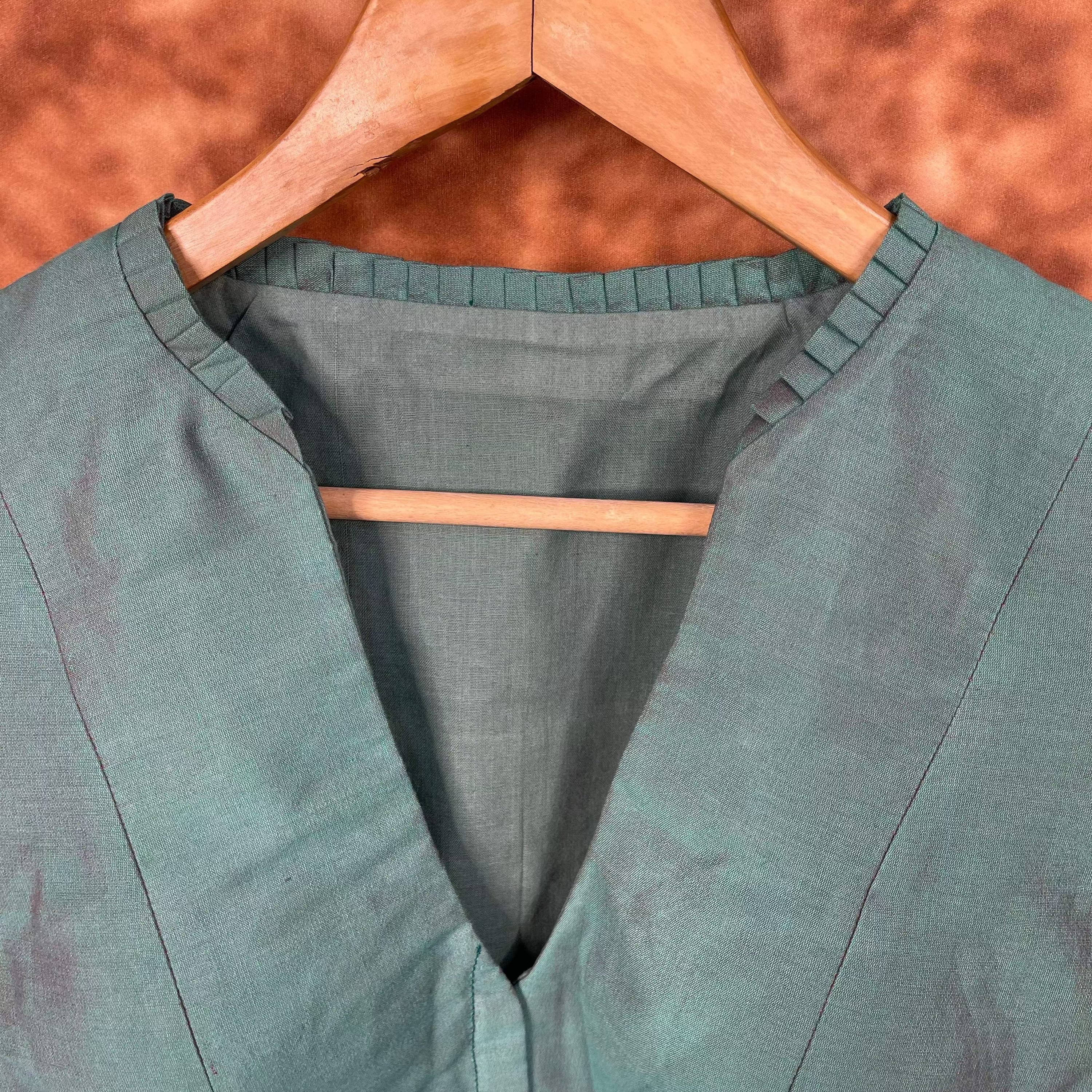 Greesy Fashion Sage Green Coloured Silk Cotton Ready to Wear Blouse - kapda Tailor | Grocsy