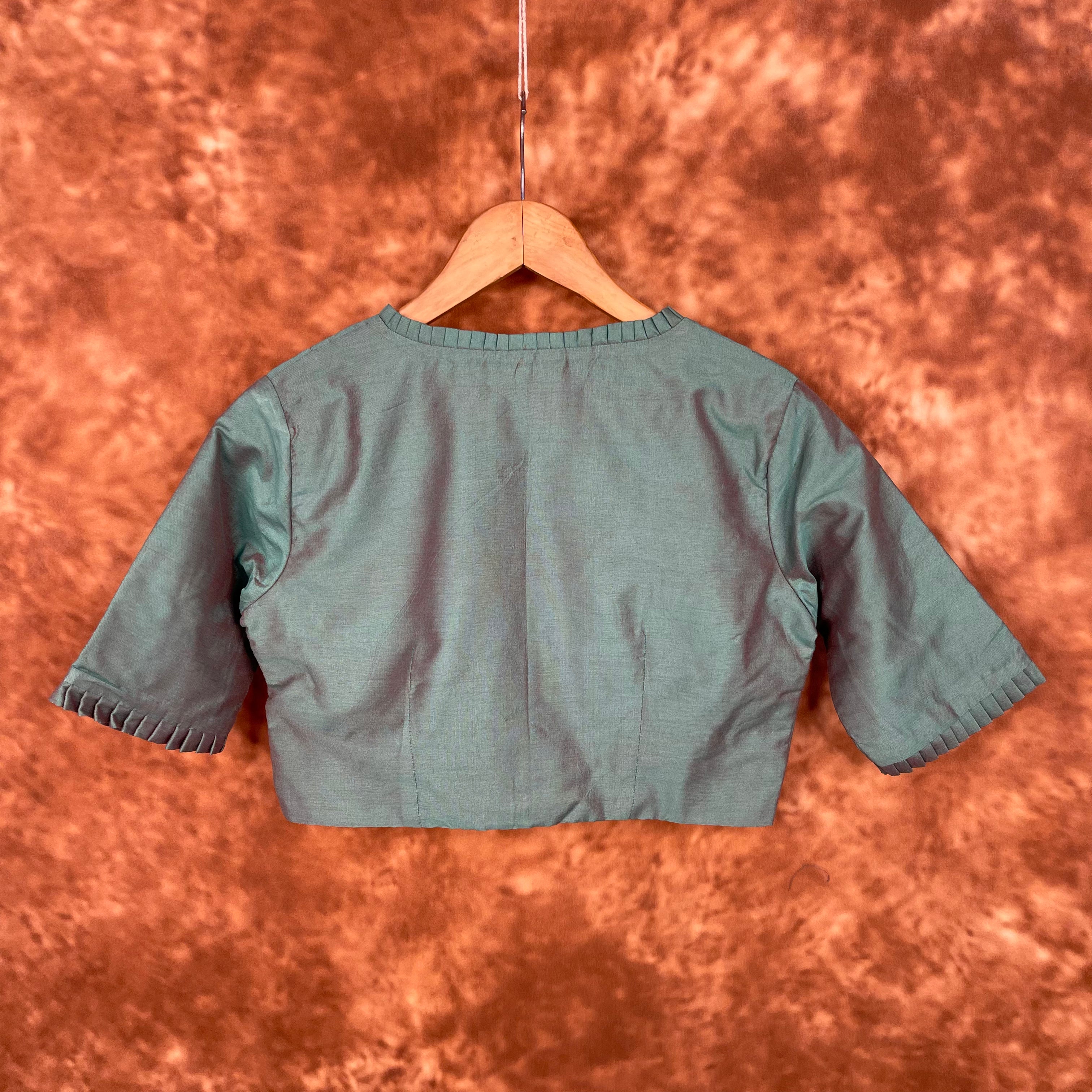 Greesy Fashion Sage Green Coloured Silk Cotton Ready to Wear Blouse - kapda Tailor | Grocsy