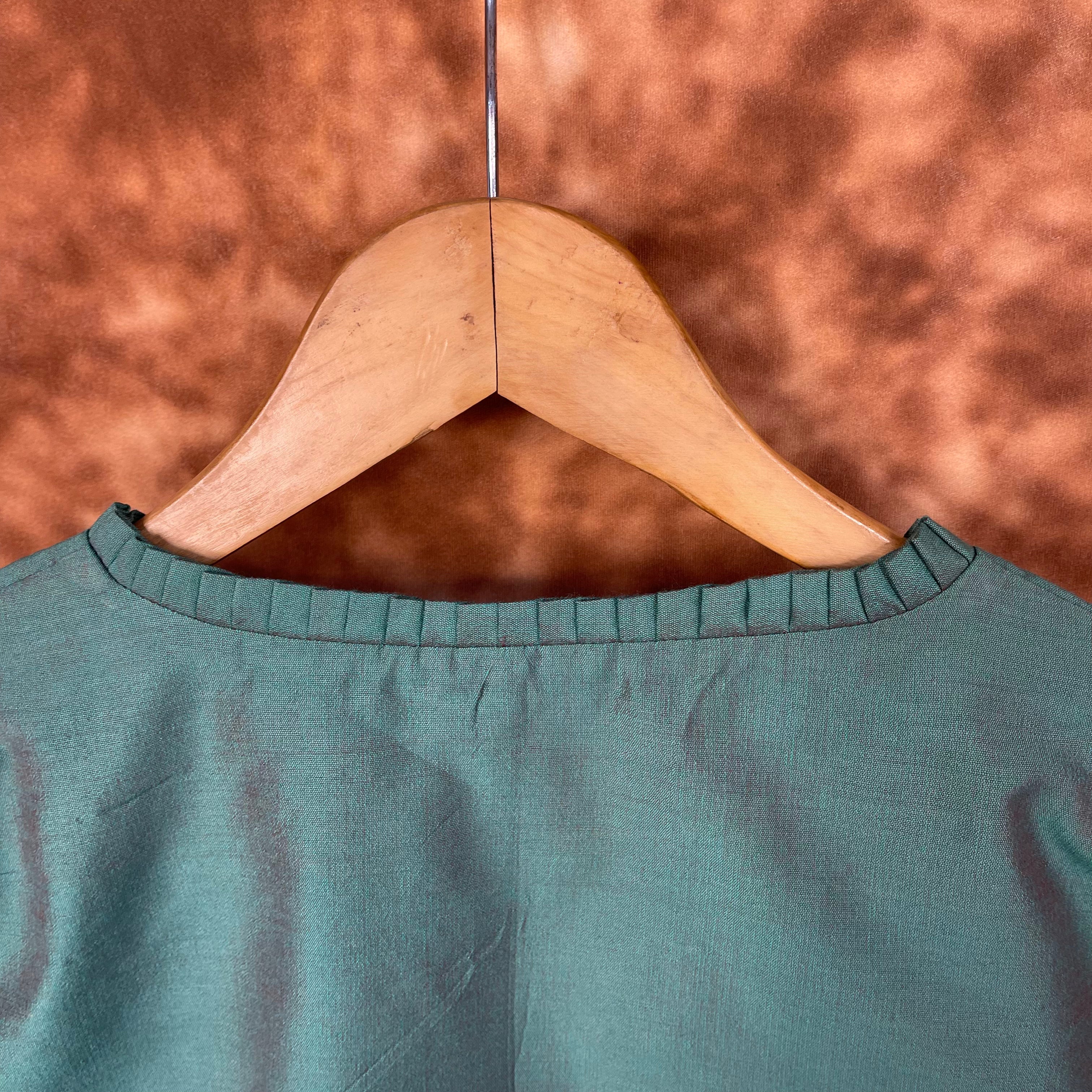 Greesy Fashion Sage Green Coloured Silk Cotton Ready to Wear Blouse - kapda Tailor | Grocsy