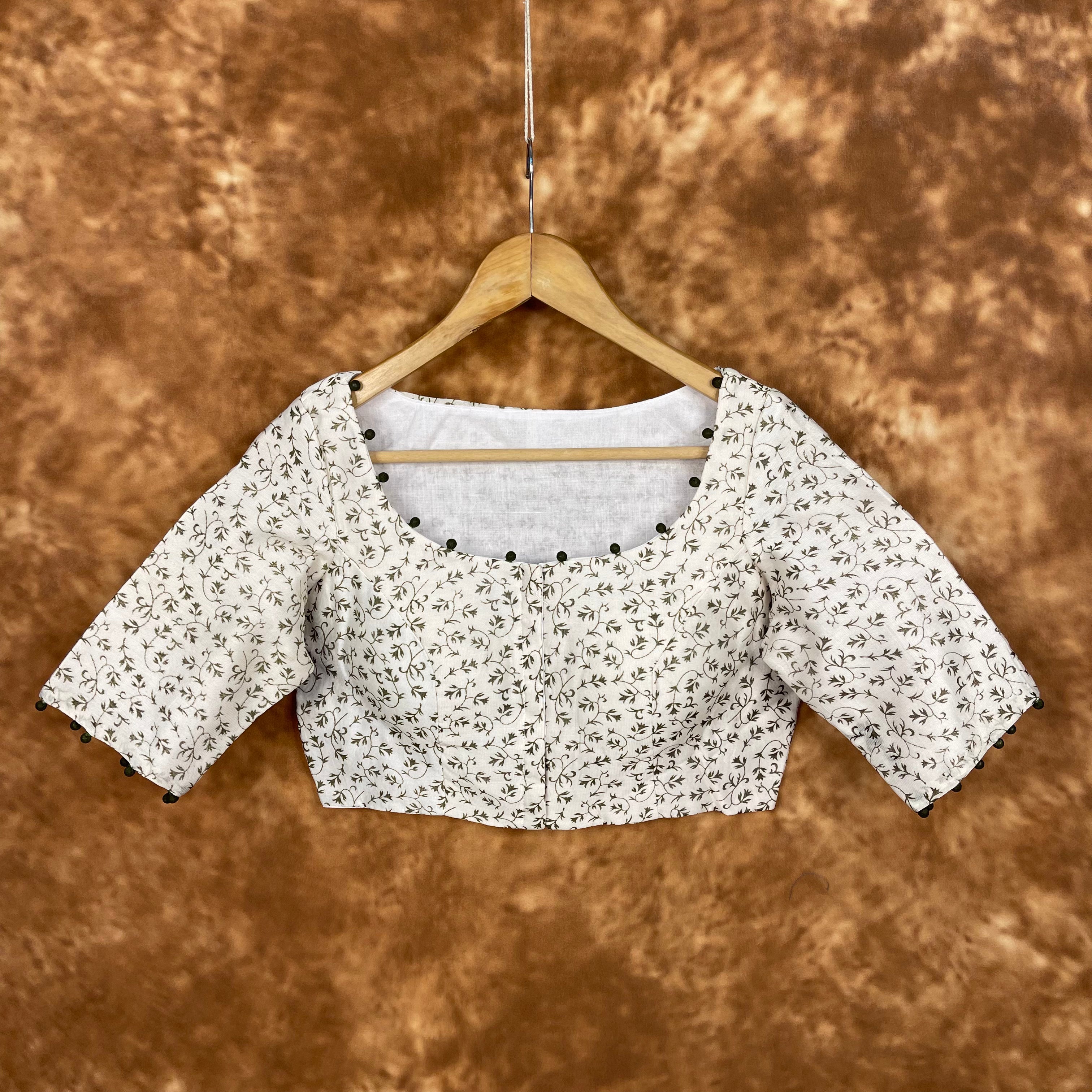 Scenic Holocaust Off White Coloured Chanderi Cotton Printed Ready to Wear Blouse - kapda Tailor | Grocsy