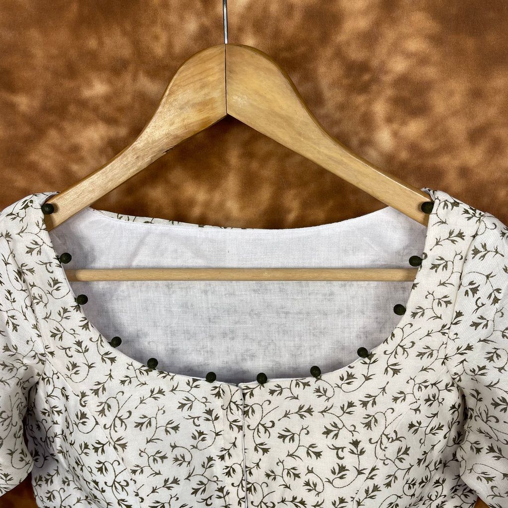 Scenic Holocaust Off White Coloured Chanderi Cotton Printed Ready to Wear Blouse - kapda Tailor | Grocsy