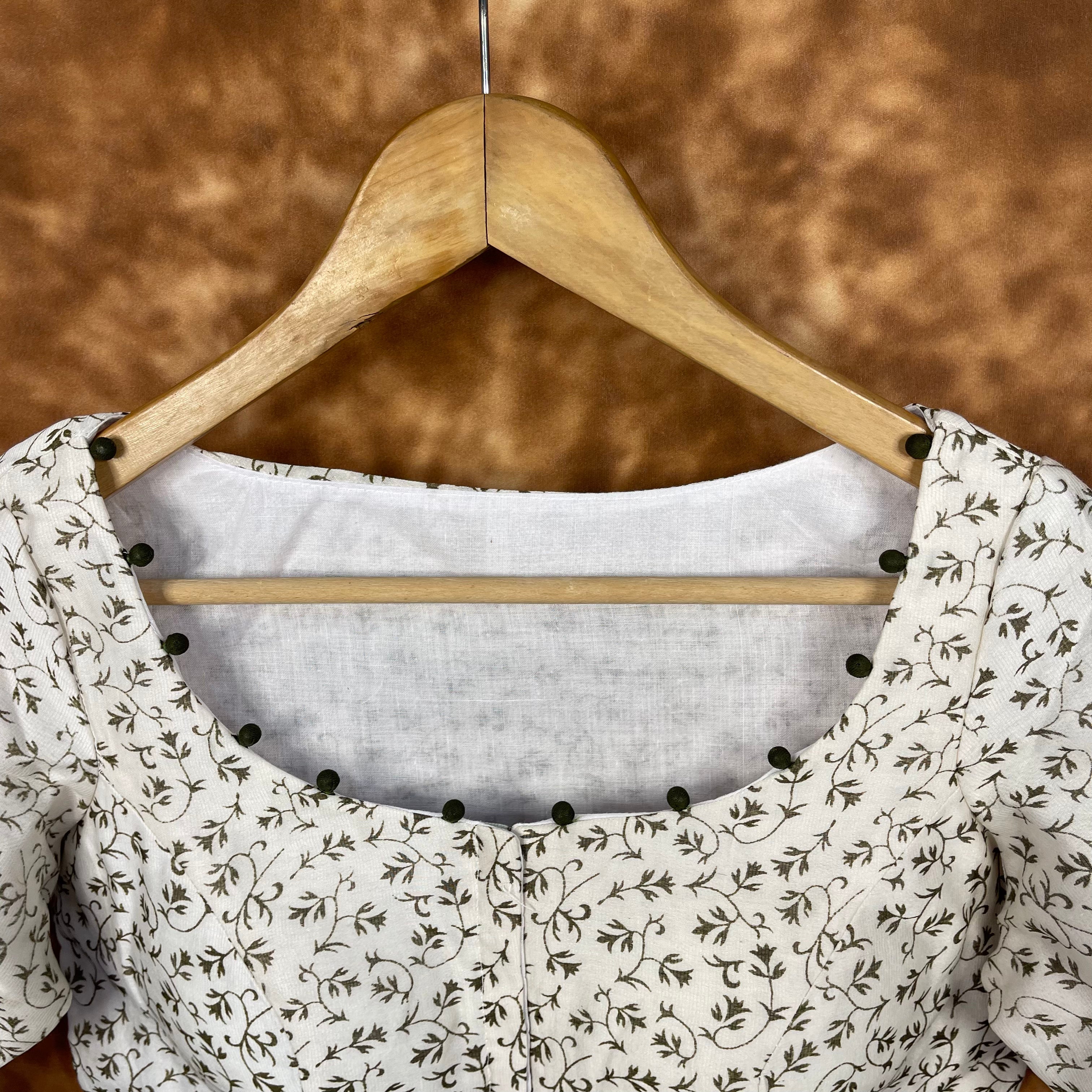 Scenic Holocaust Off White Coloured Chanderi Cotton Printed Ready to Wear Blouse - kapda Tailor | Grocsy