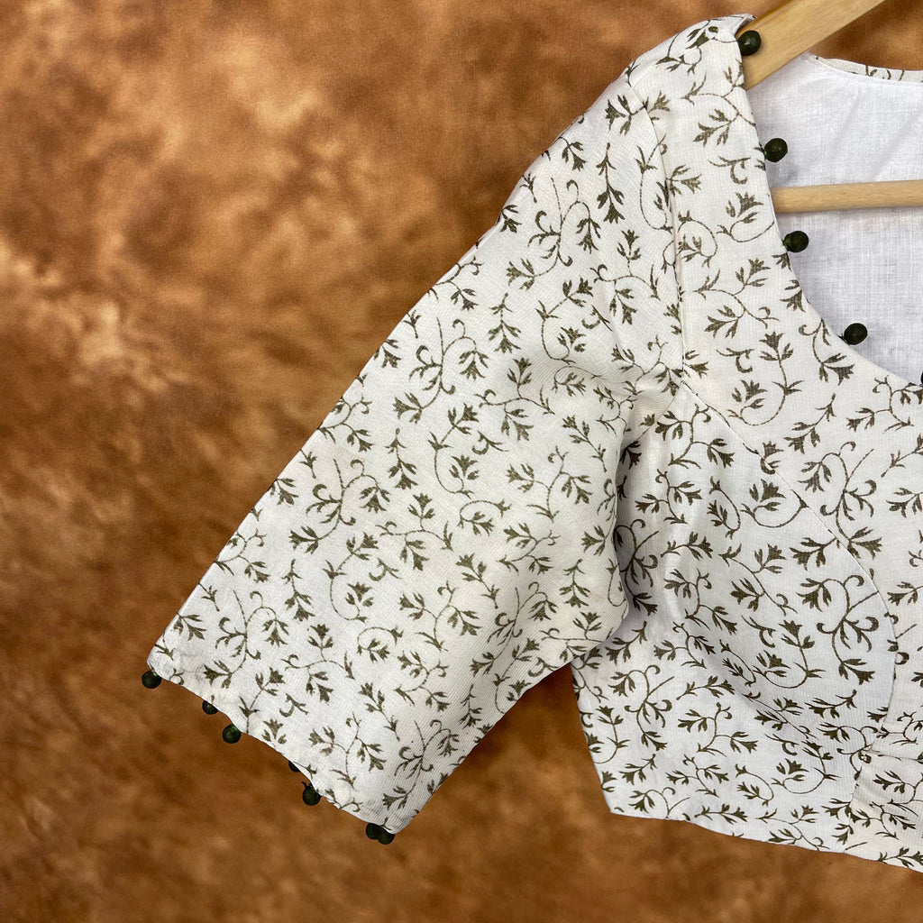 Scenic Holocaust Off White Coloured Chanderi Cotton Printed Ready to Wear Blouse - kapda Tailor | Grocsy