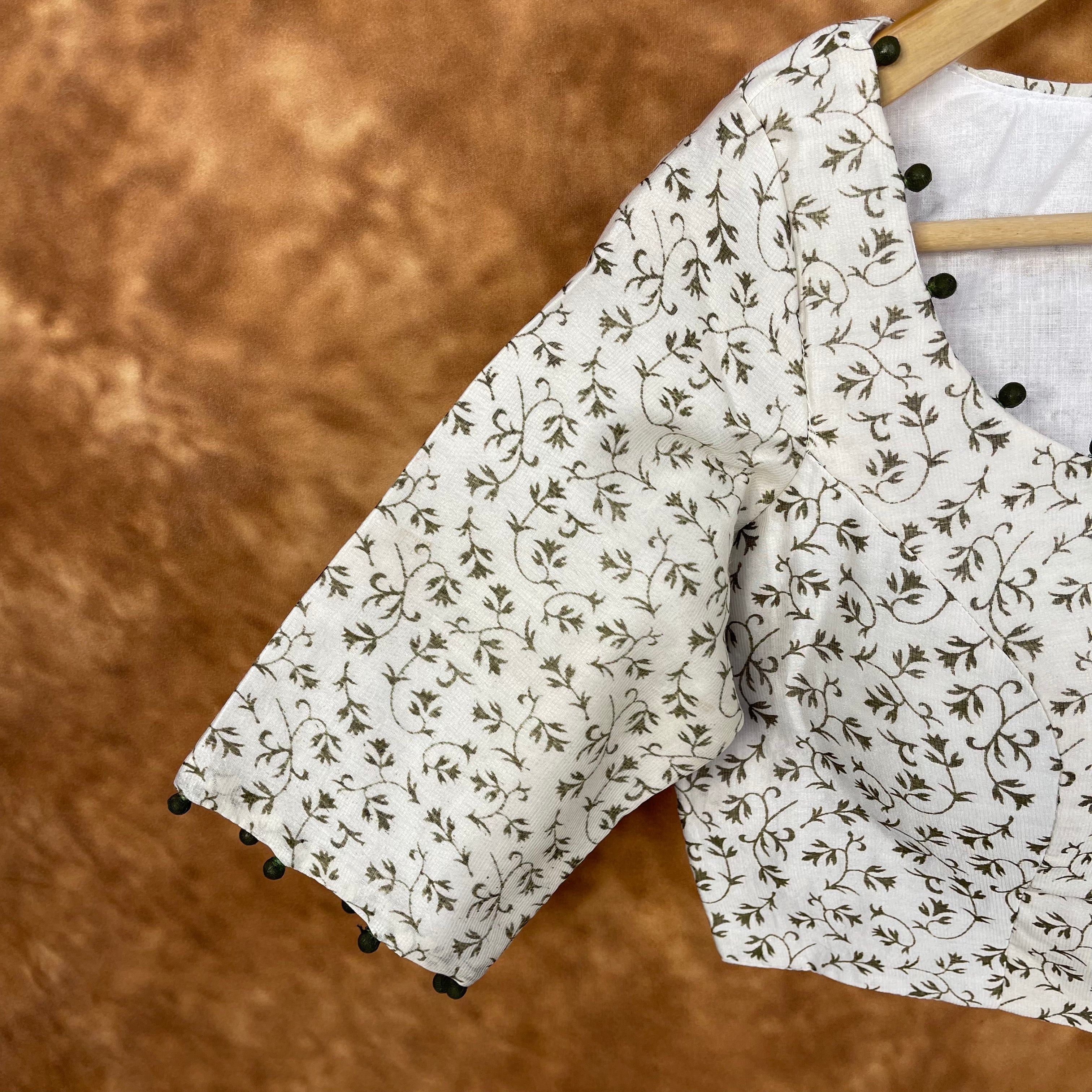 Scenic Holocaust Off White Coloured Chanderi Cotton Printed Ready to Wear Blouse - kapda Tailor | Grocsy