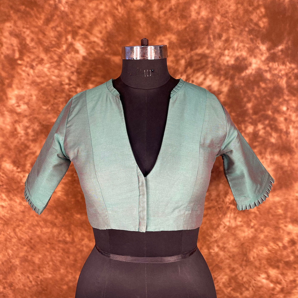 Greesy Fashion Sage Green Coloured Silk Cotton Ready to Wear Blouse - kapda Tailor | Grocsy