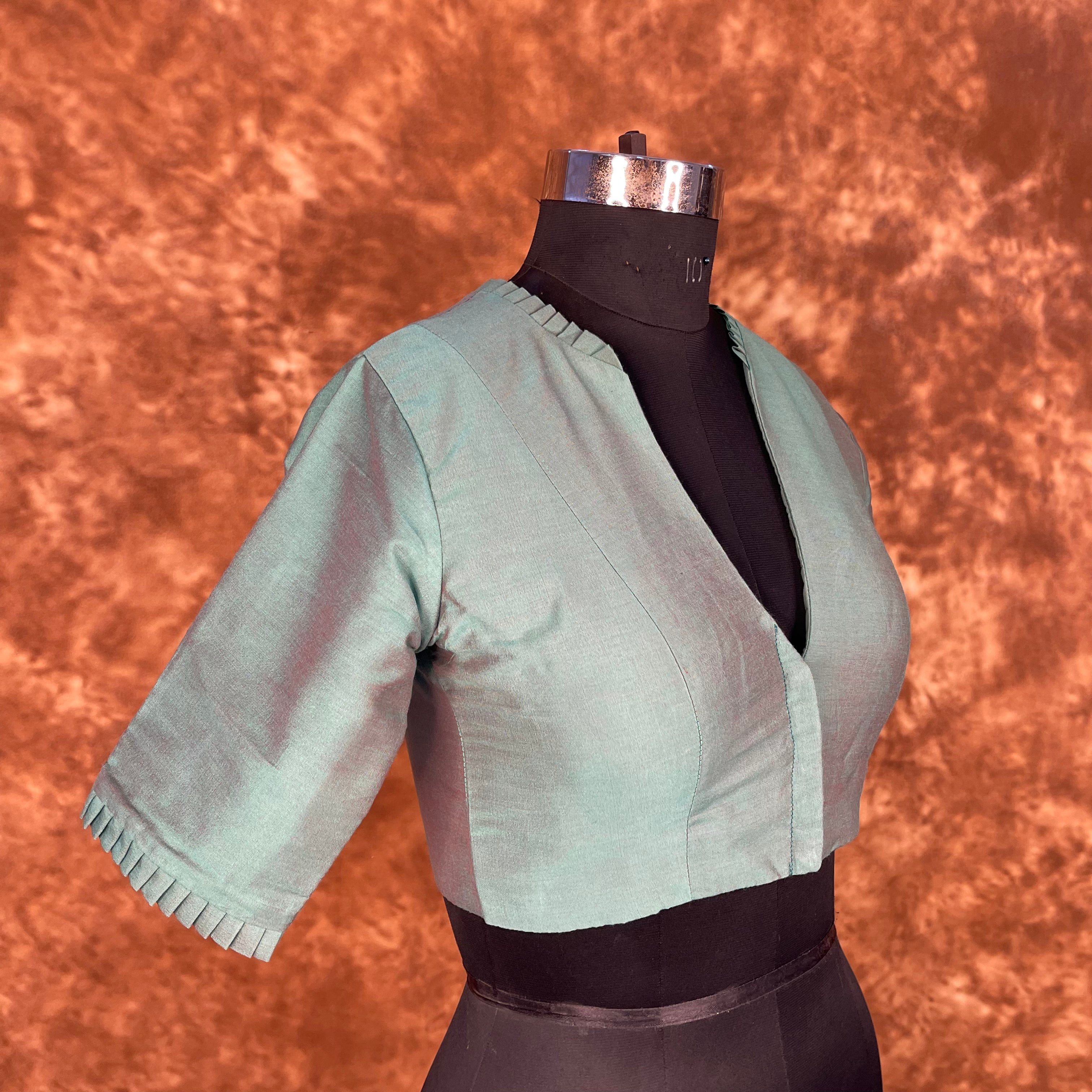Greesy Fashion Sage Green Coloured Silk Cotton Ready to Wear Blouse - kapda Tailor | Grocsy