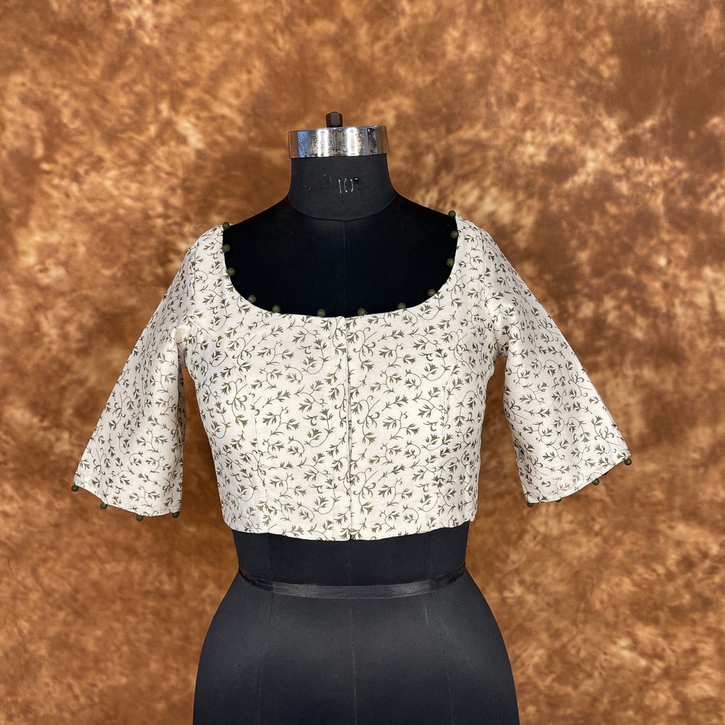 Scenic Holocaust Off White Coloured Chanderi Cotton Printed Ready to Wear Blouse - kapda Tailor | Grocsy