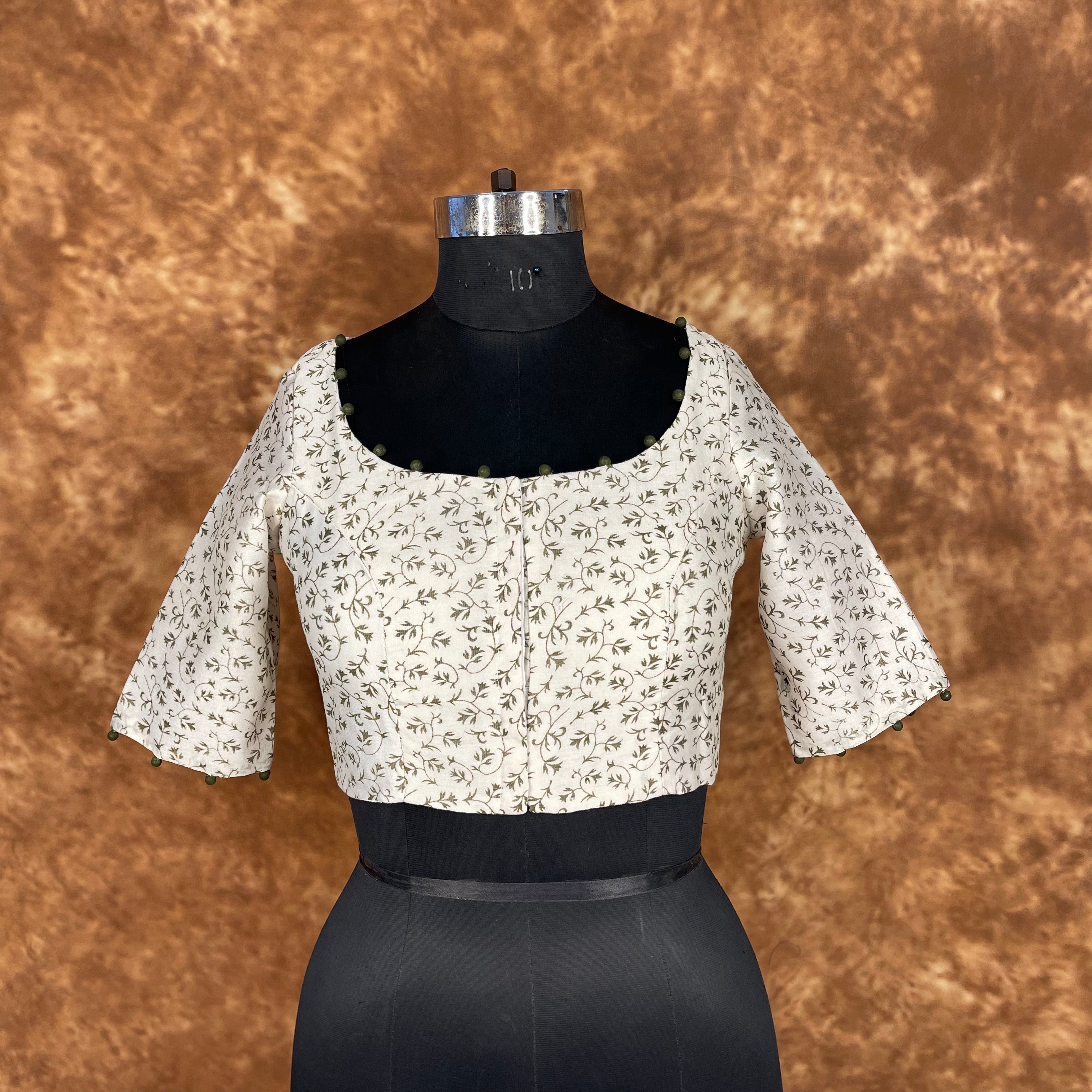 Scenic Holocaust Off White Coloured Chanderi Cotton Printed Ready to Wear Blouse - kapda Tailor | Grocsy
