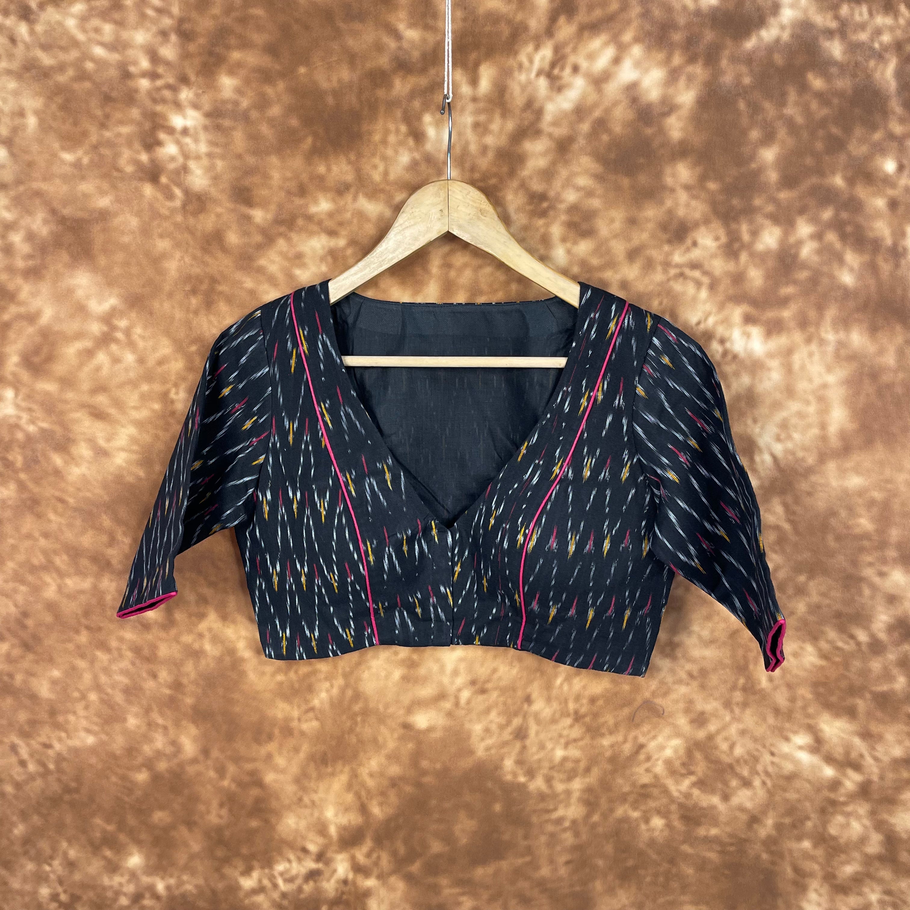 Ikat Riwayaat Black Coloured Ikat Cotton Ready to Wear Blouse - kapda Tailor | Grocsy