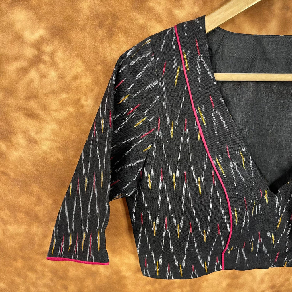 Ikat Riwayaat Black Coloured Ikat Cotton Ready to Wear Blouse - kapda Tailor | Grocsy