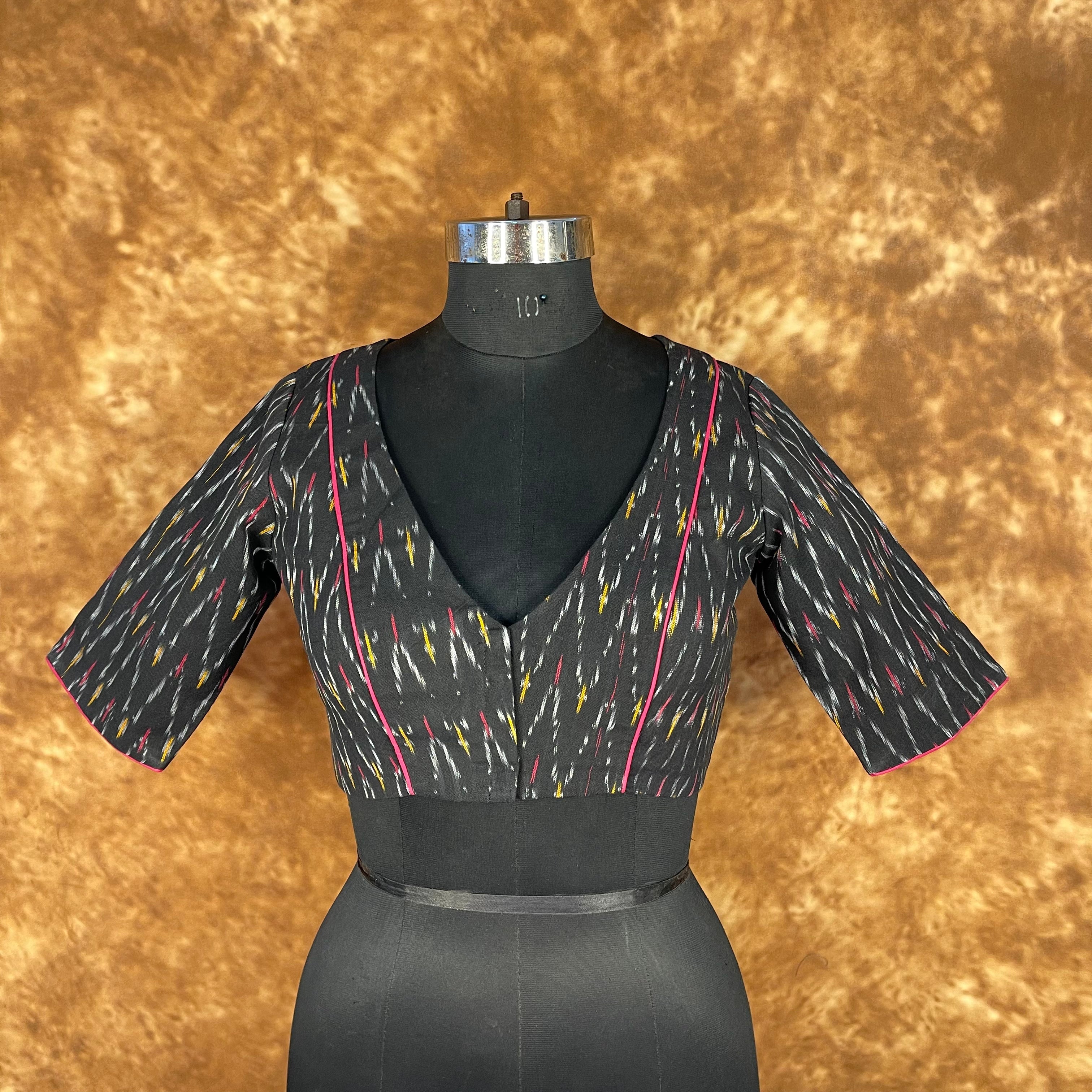 Ikat Riwayaat Black Coloured Ikat Cotton Ready to Wear Blouse - kapda Tailor | Grocsy