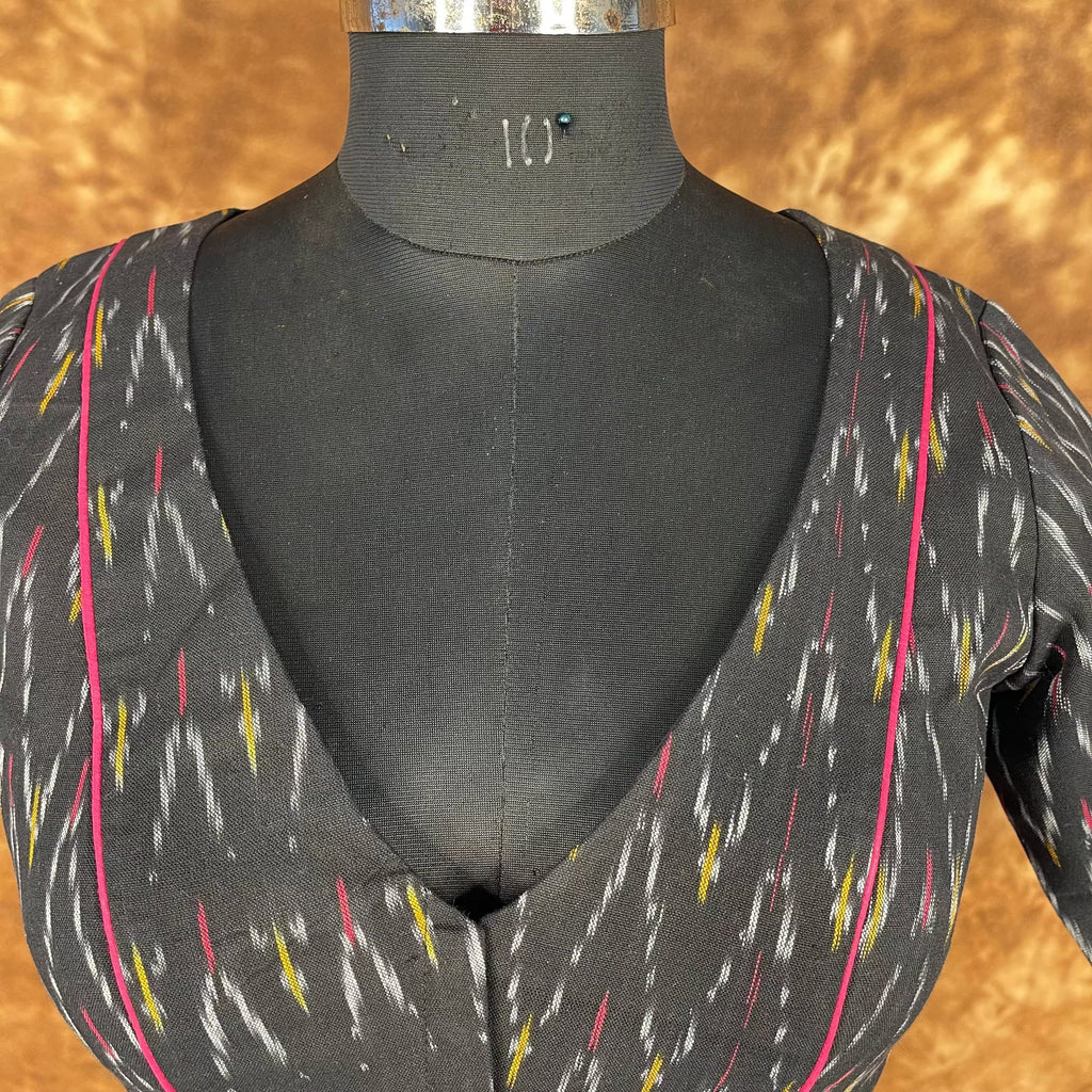 Ikat Riwayaat Black Coloured Ikat Cotton Ready to Wear Blouse - kapda Tailor | Grocsy