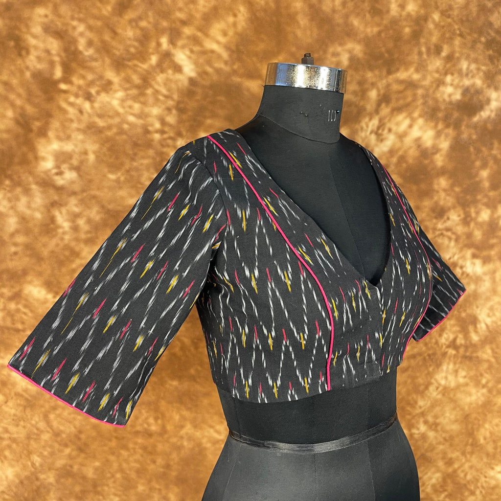 Ikat Riwayaat Black Coloured Ikat Cotton Ready to Wear Blouse - kapda Tailor | Grocsy