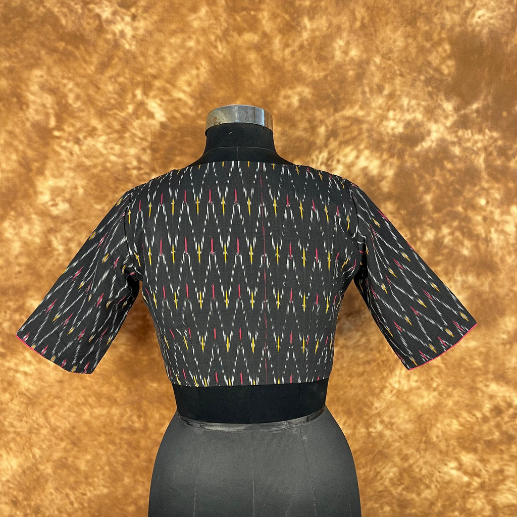 Ikat Riwayaat Black Coloured Ikat Cotton Ready to Wear Blouse - kapda Tailor | Grocsy