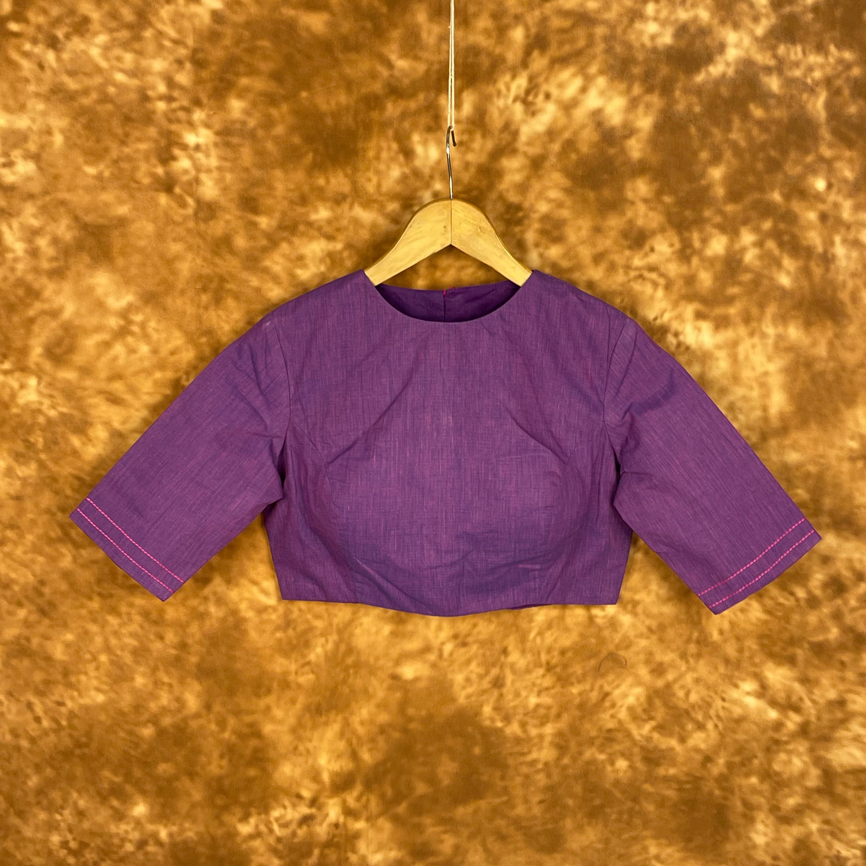 Nebula Fade Purple Coloured Handloom Cotton Ready to Wear Blouse - kapda Tailor | Grocsy