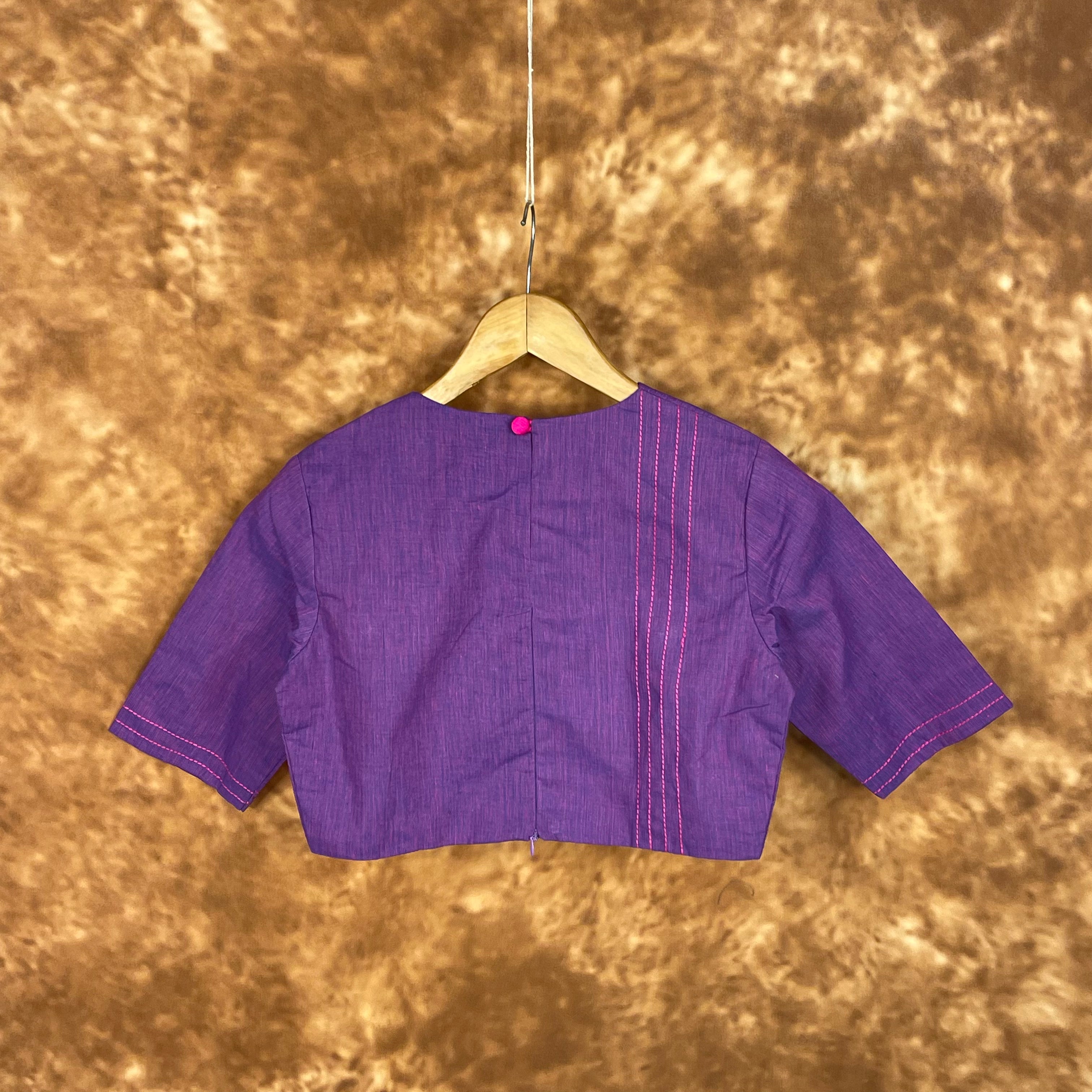 Nebula Fade Purple Coloured Handloom Cotton Ready to Wear Blouse - kapda Tailor | Grocsy
