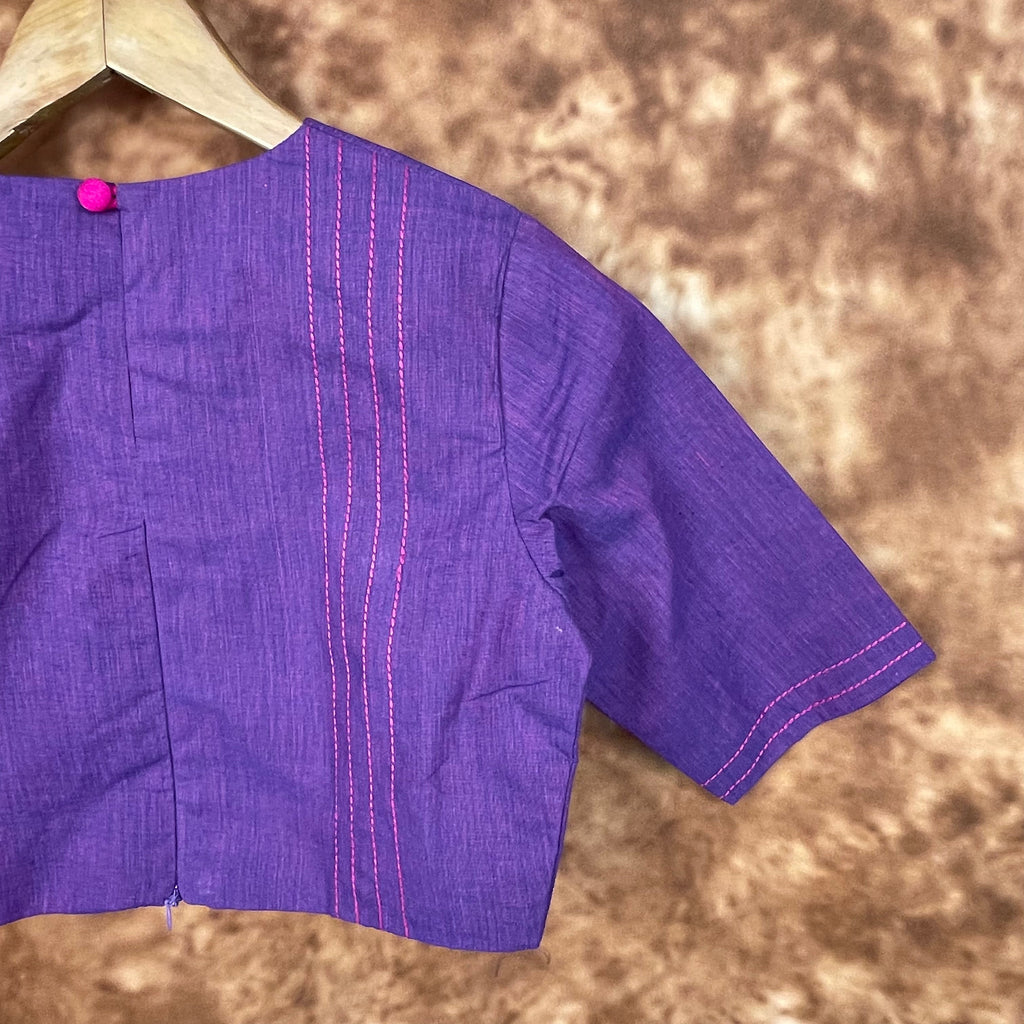 Nebula Fade Purple Coloured Handloom Cotton Ready to Wear Blouse - kapda Tailor | Grocsy